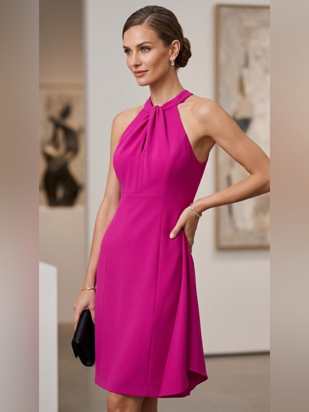 julia jordan Fuchsia One-Shoulder Halter Cocktail Dress